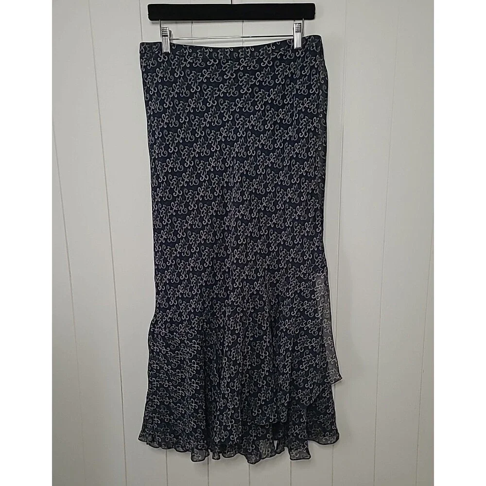 Sundance Silk Boho Wrap Skirt Womens Size 10 Blue Tan Floral Tie Waist Lagenlook